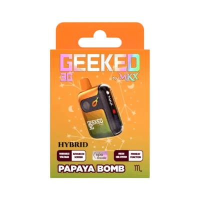 Papaya Bomb MKX Geeked 3G reviewMKX Papaya Bomb disposable 3g

Hybrid 3 gram THC vape

MKX Geeked series flavors

Tropical THC disposable pen