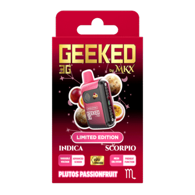 Pluto’s Passion Fruit MKX Geeked 3G reviewMKX Passion Fruit disposable 3g
Tropical 3 gram THC vape
MKX high capacity disposable
MKX Geeked 3G flavors
