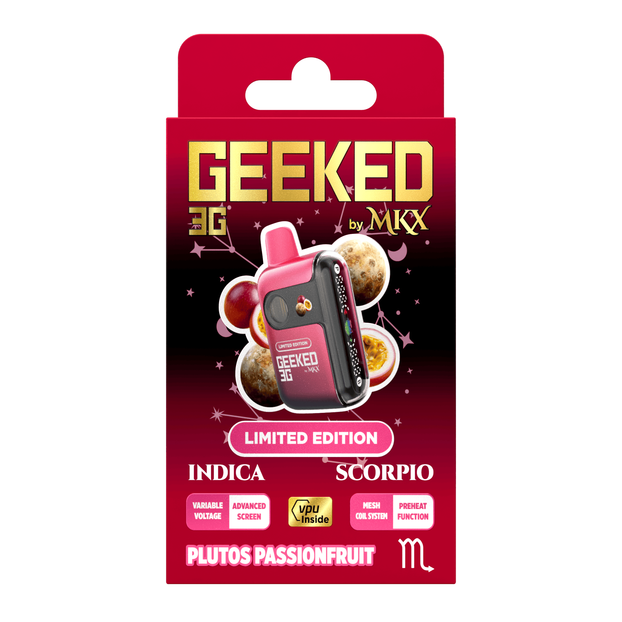 4852363_GEEKED_LIMITED_PLUTOS_PASSIONFRUIT_1 Pluto’s Passion Fruit MKX Geeked 3G review MKX Passion Fruit disposable 3g Tropical 3 gram THC vape MKX high capacity disposable MKX Geeked 3G flavors