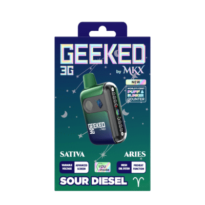 MKX Geeked 3G Sour Diesel review MKX 3G Sour Diesel disposable Sativa 3 gram THC vape pen MKX Geeked series flavors Sour Diesel THC disposable MKX high capacity vape
