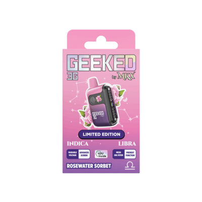 Rosewater Sorbet MKX Geeked 3G reviewMKX Rosewater Sorbet 3g disposable

Hybrid 3 gram THC vape pen

MKX Geeked series flavors

Floral THC disposable vape