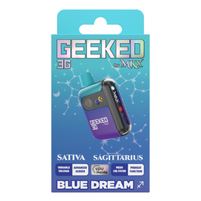 MKX Geeked 3G Blue Dream reviewMKX 3G Blue Dream disposable
Hybrid 3 gram THC vape
MKX Geeked series flavors
Blue Dream THC disposable pen
MKX high capacity vape